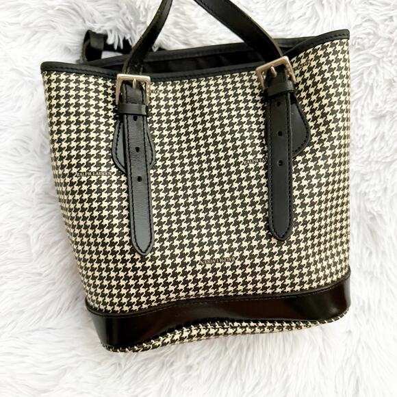 RALPH LAUREN | Classic Black Cream Beige Coated Fabric Houndstooth Bag Vintage - Picture 7 of 9